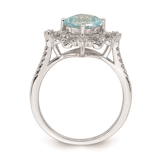 14k White Gold Vintage Aquamarine & Diamond Engagement Ring