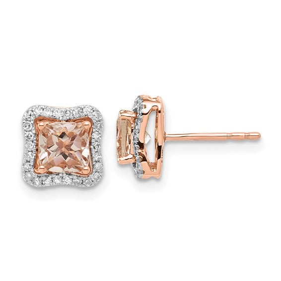 Genuine Morganite and Diamond Earrings