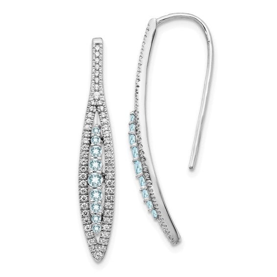 14k White Gold Diamond and Aquamarine Earrings