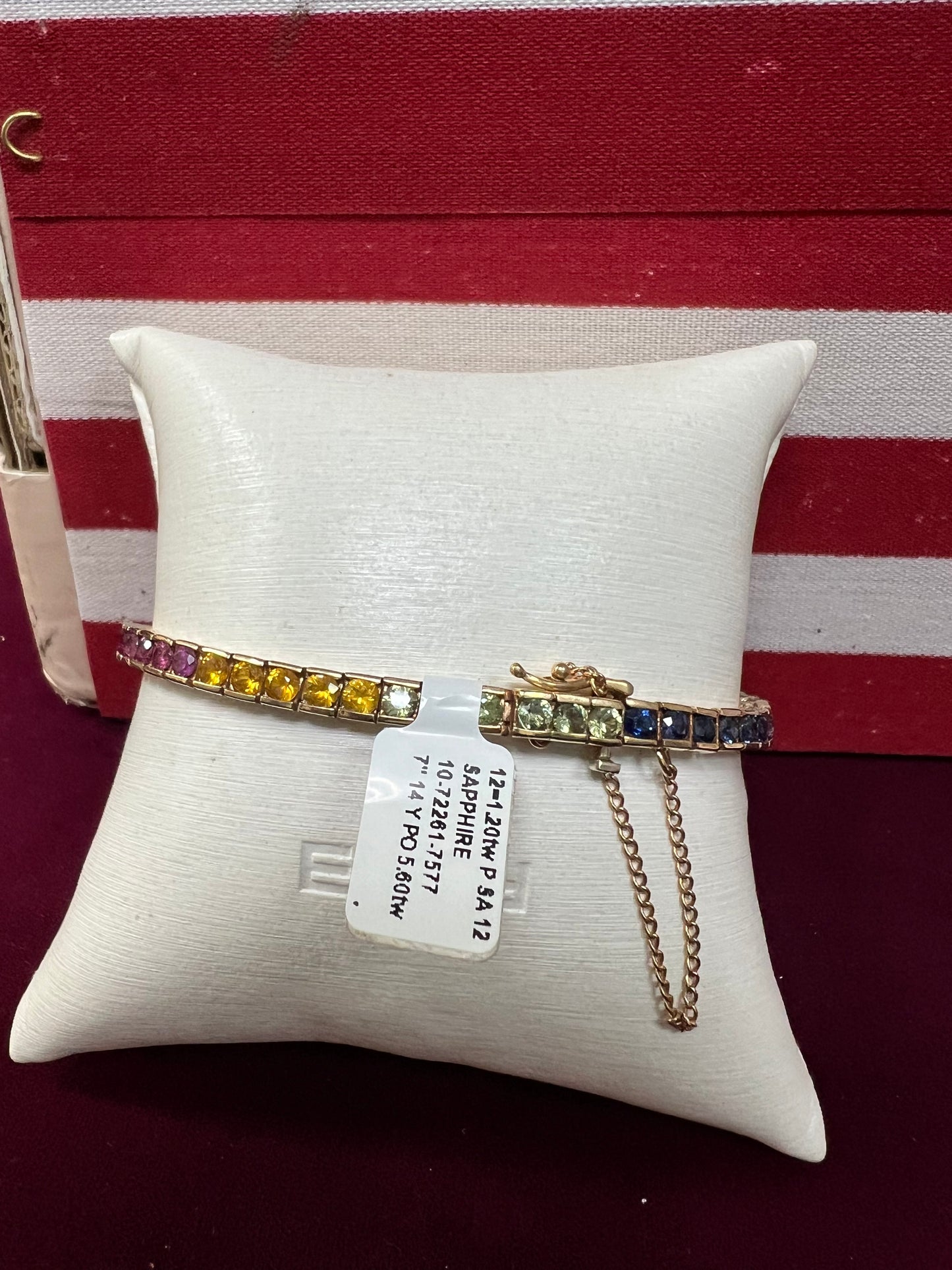 Lady’s Yellow Gold 14 Karat Rainbow Sapphire Bracelet Length 7