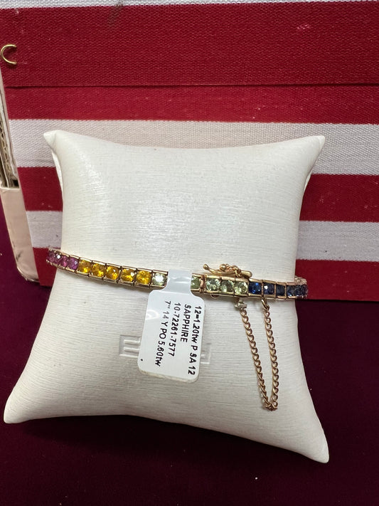 Lady’s Yellow Gold 14 Karat Rainbow Sapphire Bracelet Length 7