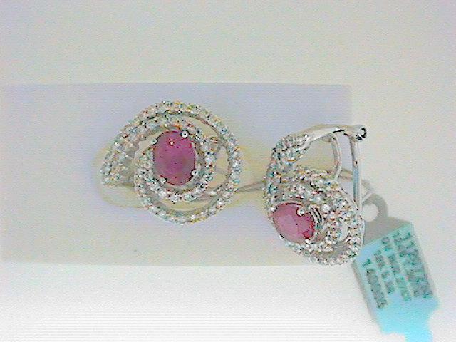 EFFY Designed 18kt White Gold Ruby & Diamond Omega Back Earrings.